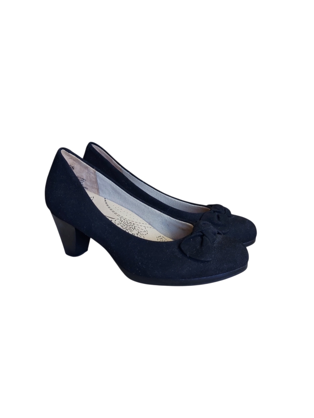 Kumfs Black Suede Center Bow Comfort Heels New